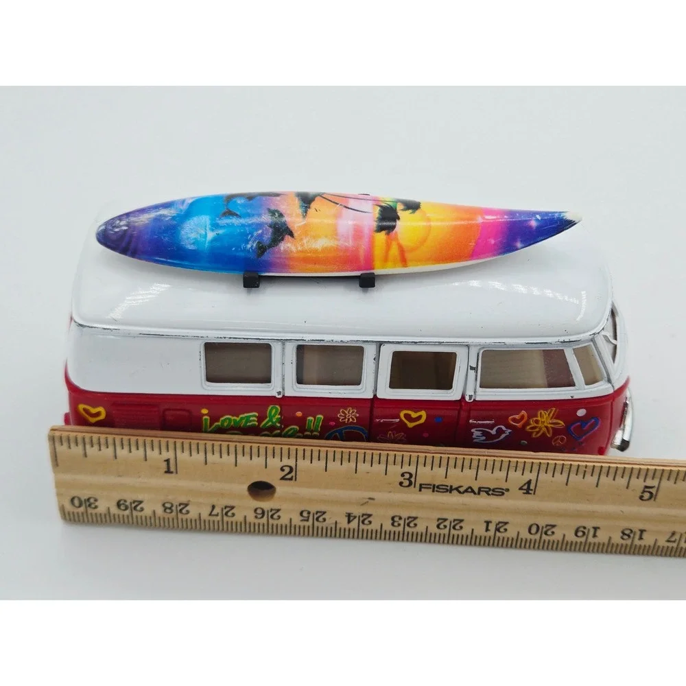 KINSMART 1:32 Volkswagen Microbus Diecast Love Peace Hippie Van with Surfboard